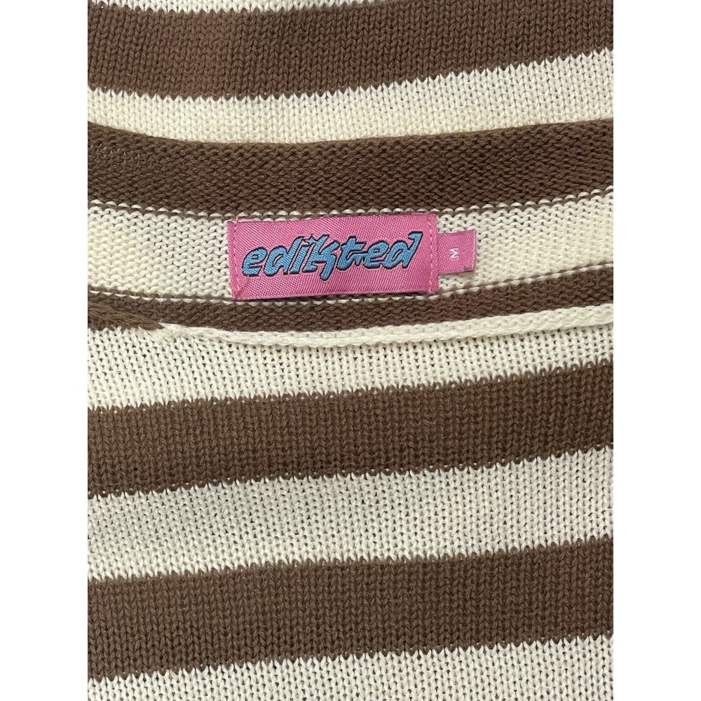 Edikted Size Medium Brown & White Knit Cropped Striped Sweater Top - Picture 10 of 12